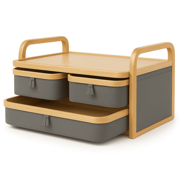Sasaki Bamboo Fabric Drawer – Two Tier Storage Organizer