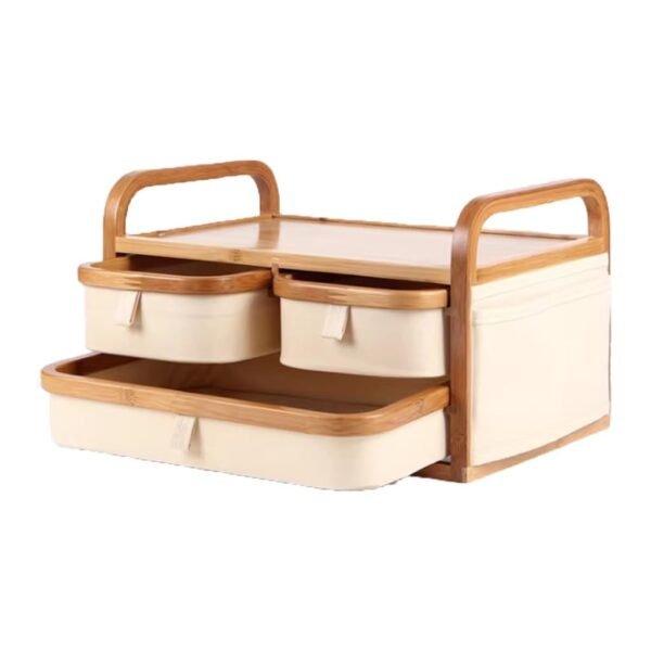 Sasaki Bamboo Fabric Drawer – Two Tier Storage Organizer - Image 2